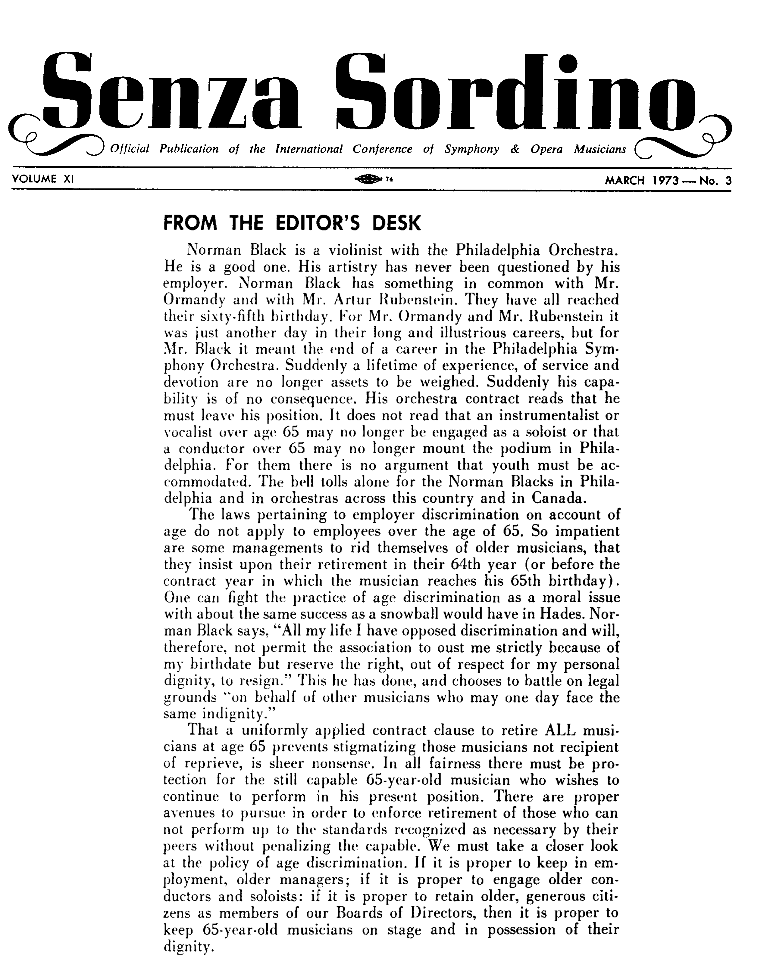 Editorial in Senza Sordino